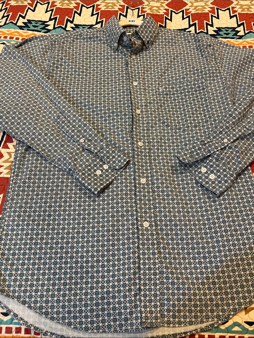 RAFTER C Men's Casual Blue Geometric Button-Down Shirt